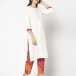 ERISHA Women's Rayon Straight Kurta Pant Set With Dupatta (ER2102WbandejKPD_White)