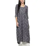 Fabclub Women Rayon Printed Flared Kurti With Palazzo (Grey)