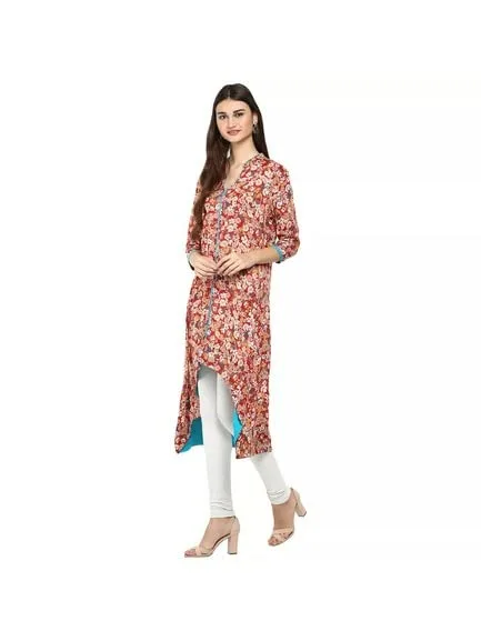 Rangmayee Women Printed V Neck Calf Length Kurta Red
