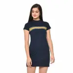 RIGO Pure Cotton Half Sleeve/Above Knee/Mid Thigh Length Multicolor Bodycon Women's Dress (M_Navy)