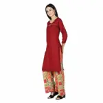 Fabclub Women Maroon Solid Plain Kurta With Multicolor Printed Palazzo