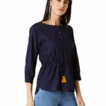Miss Chase Women's Fusion Wear Steel Grey Waist Tie-Up Asymmetric Top