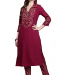 ZIYAA Women Women's Maroon Color Crepe Straight Kurta and Pant Set