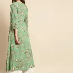 Rangmayee Women Green & Beige Embroidered & Foil Printed Double Layered A-Line Kurta