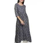 Fabclub Women Rayon Printed Flared Kurti With Palazzo (Grey)