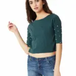 Miss Chase Women's Maroon Pearl Crop Top