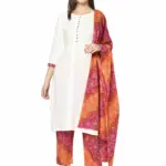ERISHA Women's Rayon Straight Kurta Pant Set With Dupatta (ER2102WbandejKPD_White)