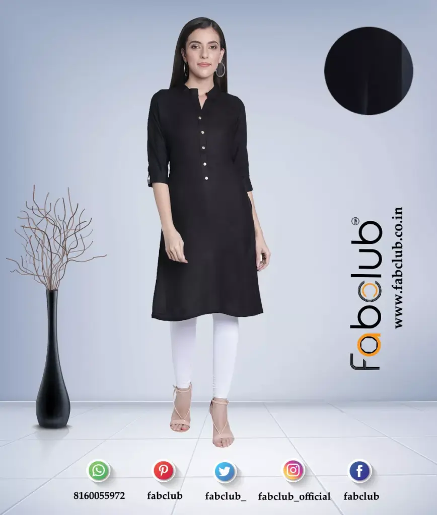 Fabclub Rayon Plain Solid Calf Length Straight Kurti for Women (Large)