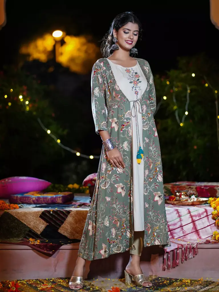 Rangmayee Rayon Embroidered Work Calf Length A-Line Kurti for Women